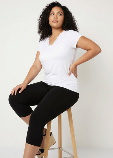 Legging court coton taille élastiquée Noir
