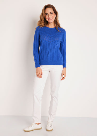 Pull ajouré doux col rond Bleu