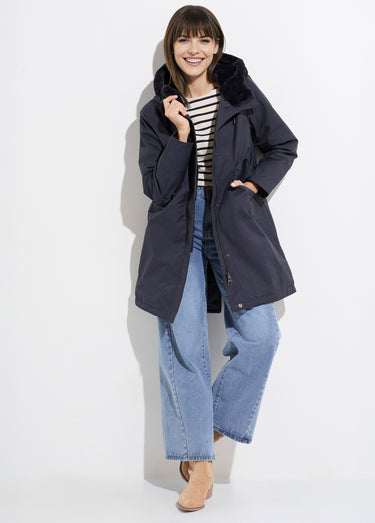 Parka déperlante intérieur fourrure Marine