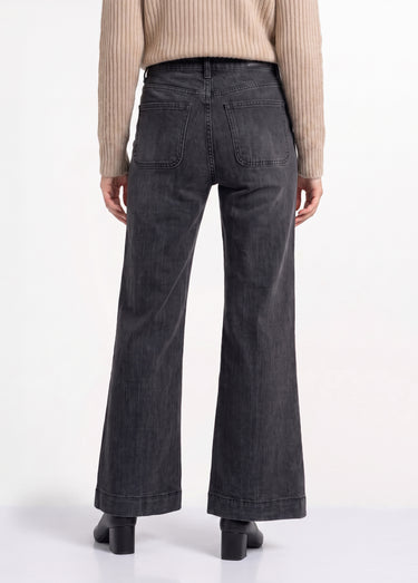 Jean flare taille haute, spécial PETITE Gris moyen
