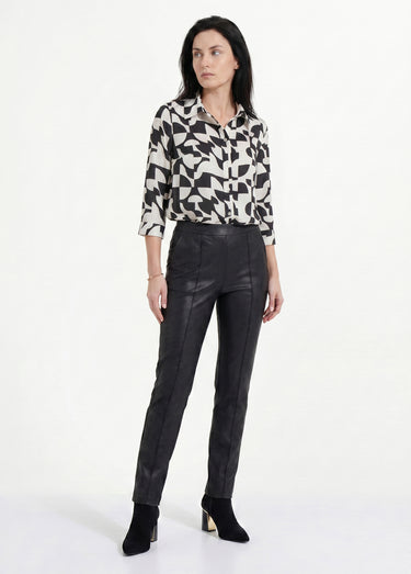 Pantalon droit enduit, semi-élastiqué Noir