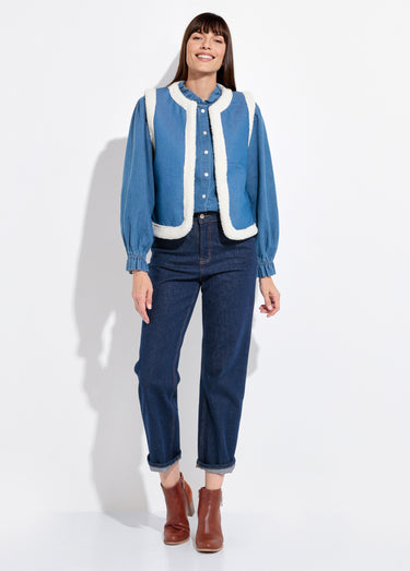 Gilet berger denim façon mouton retourné Bleu