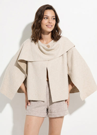 Veste bouton bijou métal et écharpe Beige