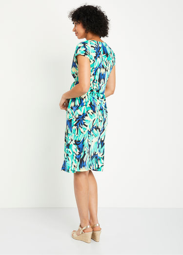Robe maille courte évasée imprimé fantaisie Bleu/Vert