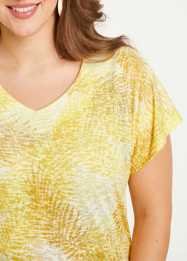 T-shirt imprimé court maille dévorée Jaune