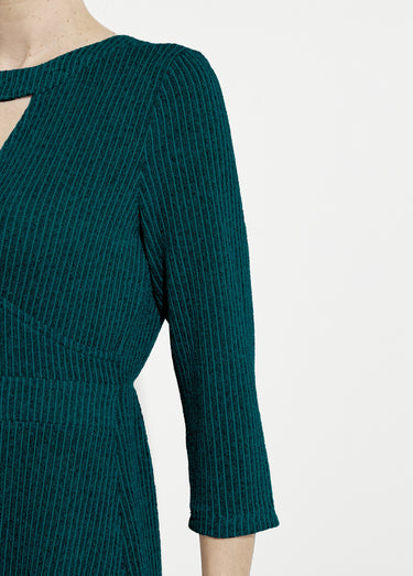 Robe cache-coeur courte maille côtelée Vert