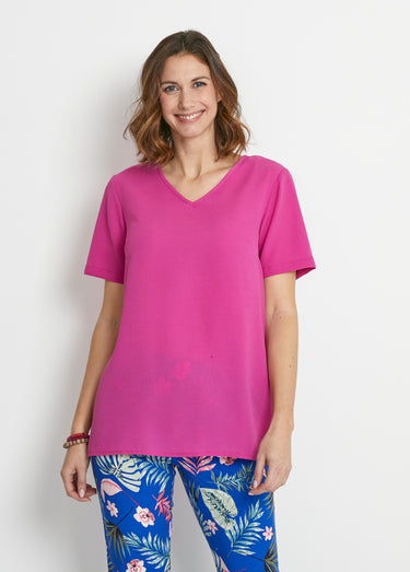 Tunique ample mi-longue en tissu crêpe Uni Fuchsia
