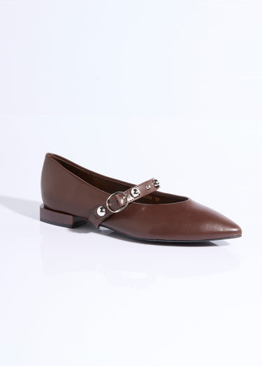 Ballerines pointues à rivets, style rock Marron