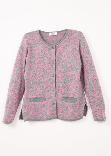 Gilet cardigan boutonné jacquard col rond Rose/Gris