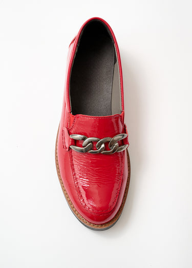 Mocassins grande largeur cuir chaîne à maillons Vernis Rouge
