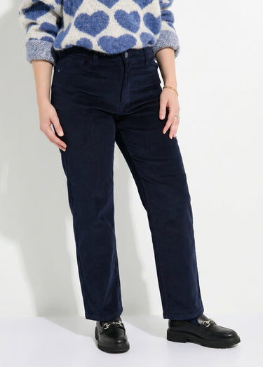 Jean 5 poches en velours, coupe droite Marine