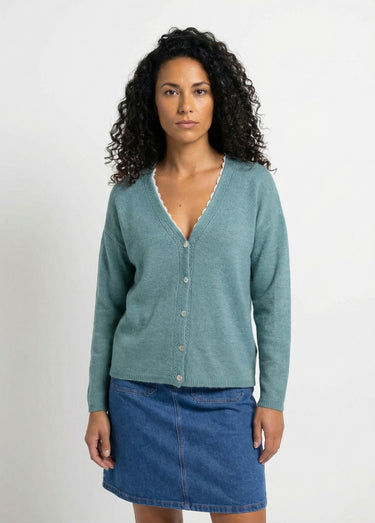Gilet boutonné col V ajouré et macramé Opaline