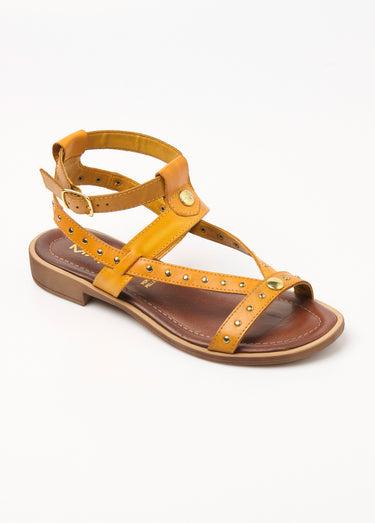 Sandales spartiates cuir brides à clous Jaune