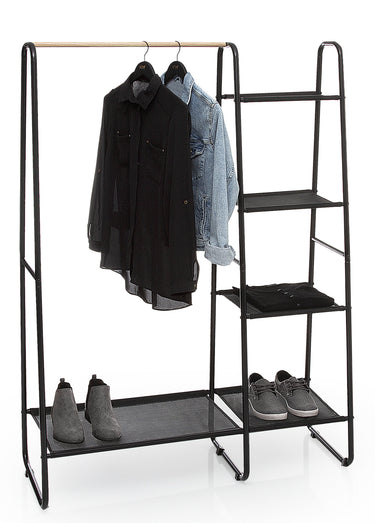 Portant vêtements 1 tringle + 5 étagères Noir / Bois