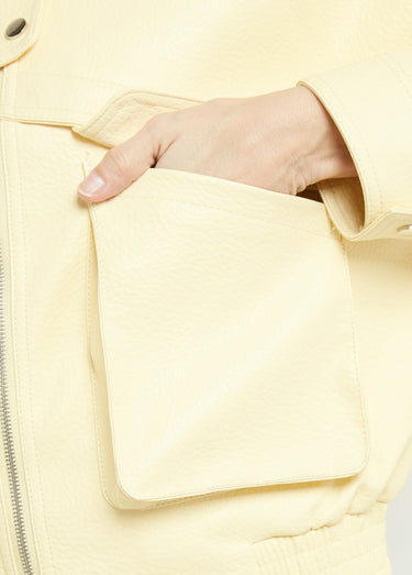 Blouson simili cuir, taille élastiquée Jaune Clair