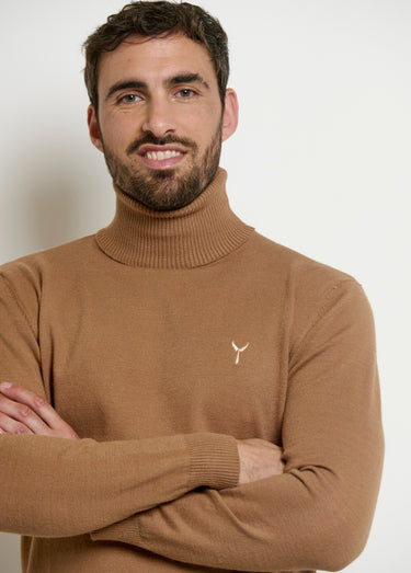 Pull col roulé chiné fine jauge Camel
