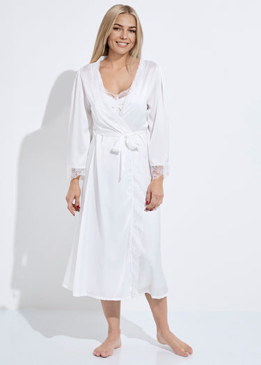 Nuisette longue en satin + déshabillé Blanc