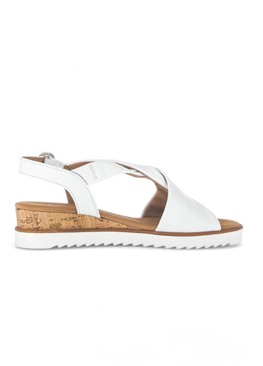 Sandales compensées cuir noué, clair Blanc