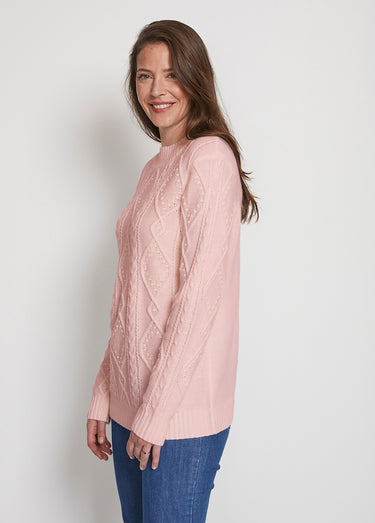 Pull chaud court col montant torsades Rose