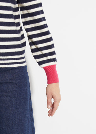 Pull rayé fantaisie à manches longues Marine/Ecru