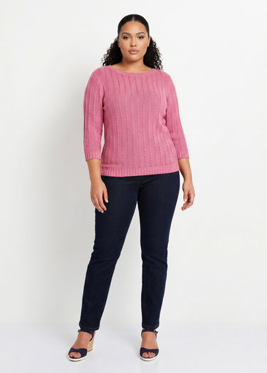 Pull col bateau manches 3/4 Rose