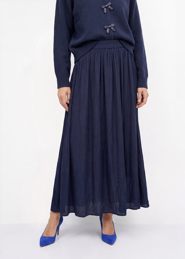 Jupe longue fluide, taille élastiquée Marine