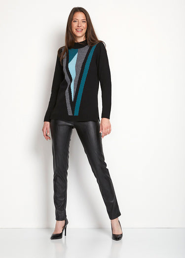 Pull-tunique jacquard col montant Noir/Vert