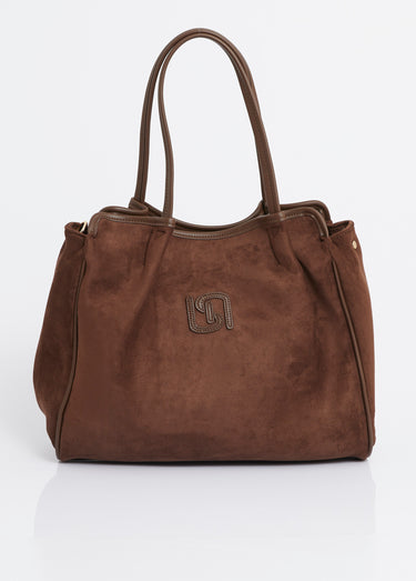 Sac shopping en suédine et simili cuir Chocolat