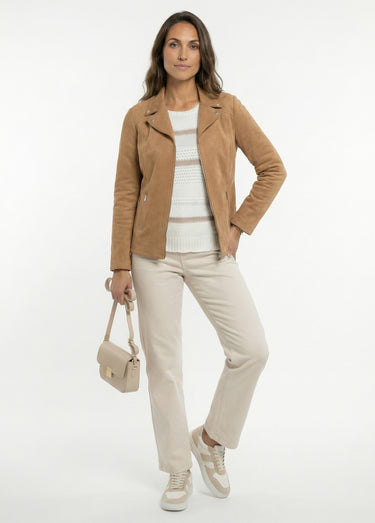 Blouson zippé tissu suédé velouté Camel