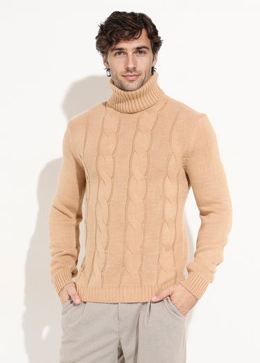Pull irlandais col roulé chaud avec laine Beige
