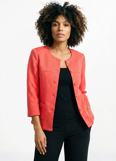 Veste ras de cou manches 3/4 Corail