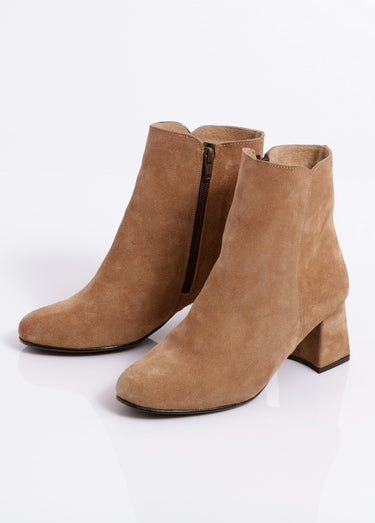 Boots zippées cuir velouté Marron