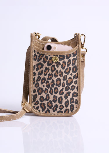 Sac téléphone en cuir Leopard