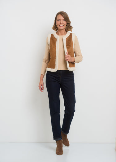 Gilet sans manches style mouton retourné Camel