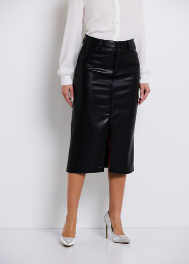 Jupe longue fendue en faux cuir Noir