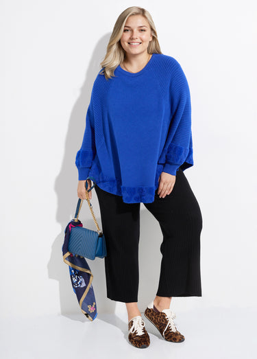 Poncho cape maille coeurs et col rond Bleu Vif