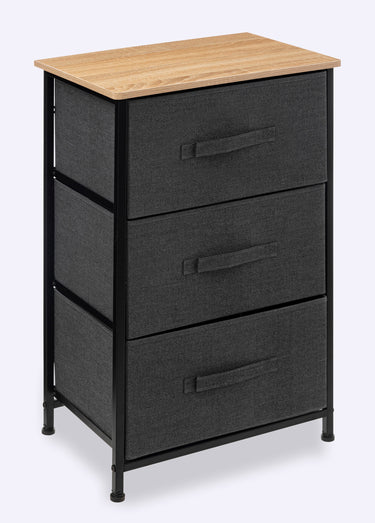 Petit meuble avec 3 tiroirs tissu Noir gris bois