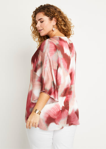 Tunique longue ample imprimé tie & dye Rose/Ecru