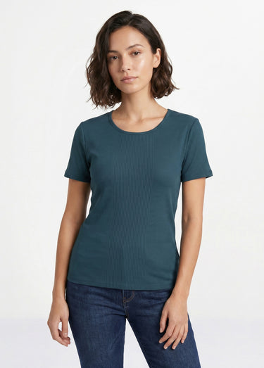 T-shirt coton côtelé col rond Marine