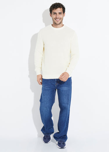Pull col rond maille torsadée pur coton Ecru