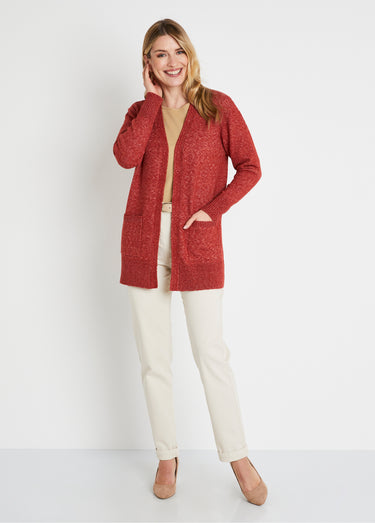 Gilet chiné long bord à bord avec laine Brique