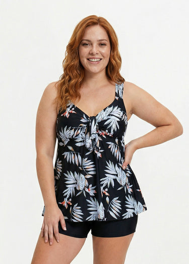 Maillot de bain tankini imprimé exotique Noir