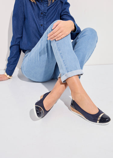 Ballerines compensées cuir largeur confort Marine
