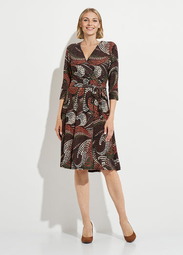 Robe cache-coeur courte évasée graphique Marron/Beige
