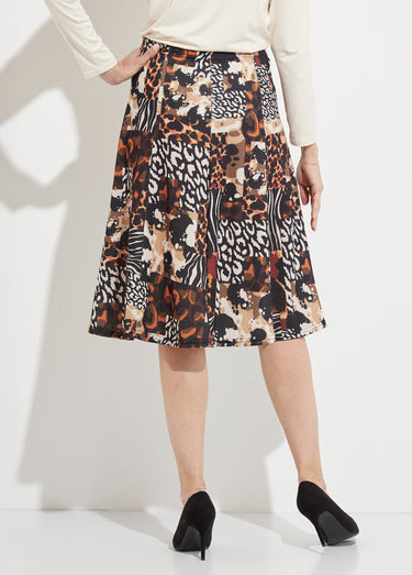 Jupe évasée en maille motif animalier Noir/Orange