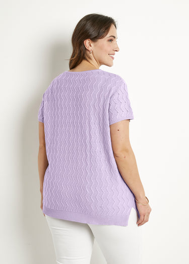 Pull-tunique tricot reliefé torsadé manches courtes Parme