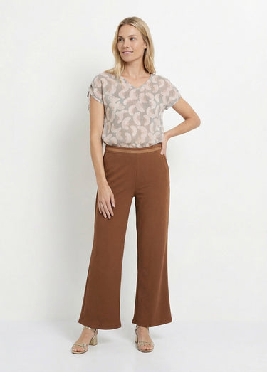 Pantalon maille avec galon à la taille Camel