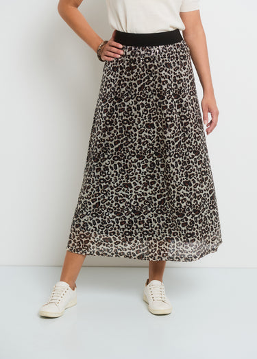 Jupe longue évasée en résille à sequins Animalier