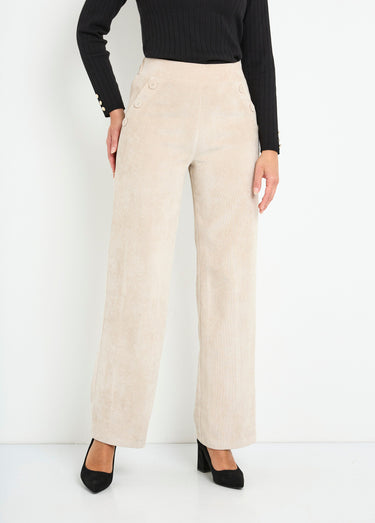 Pantalon large velours milleraies Ecru