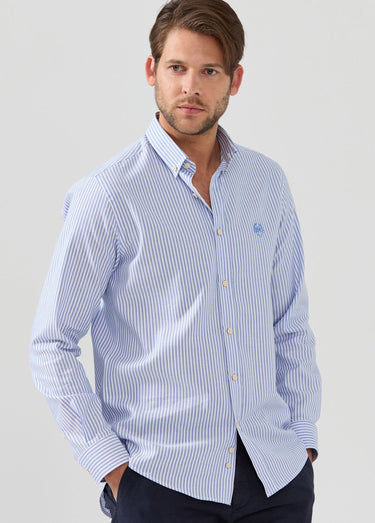 Chemise rayée popeline, col américain Bleu